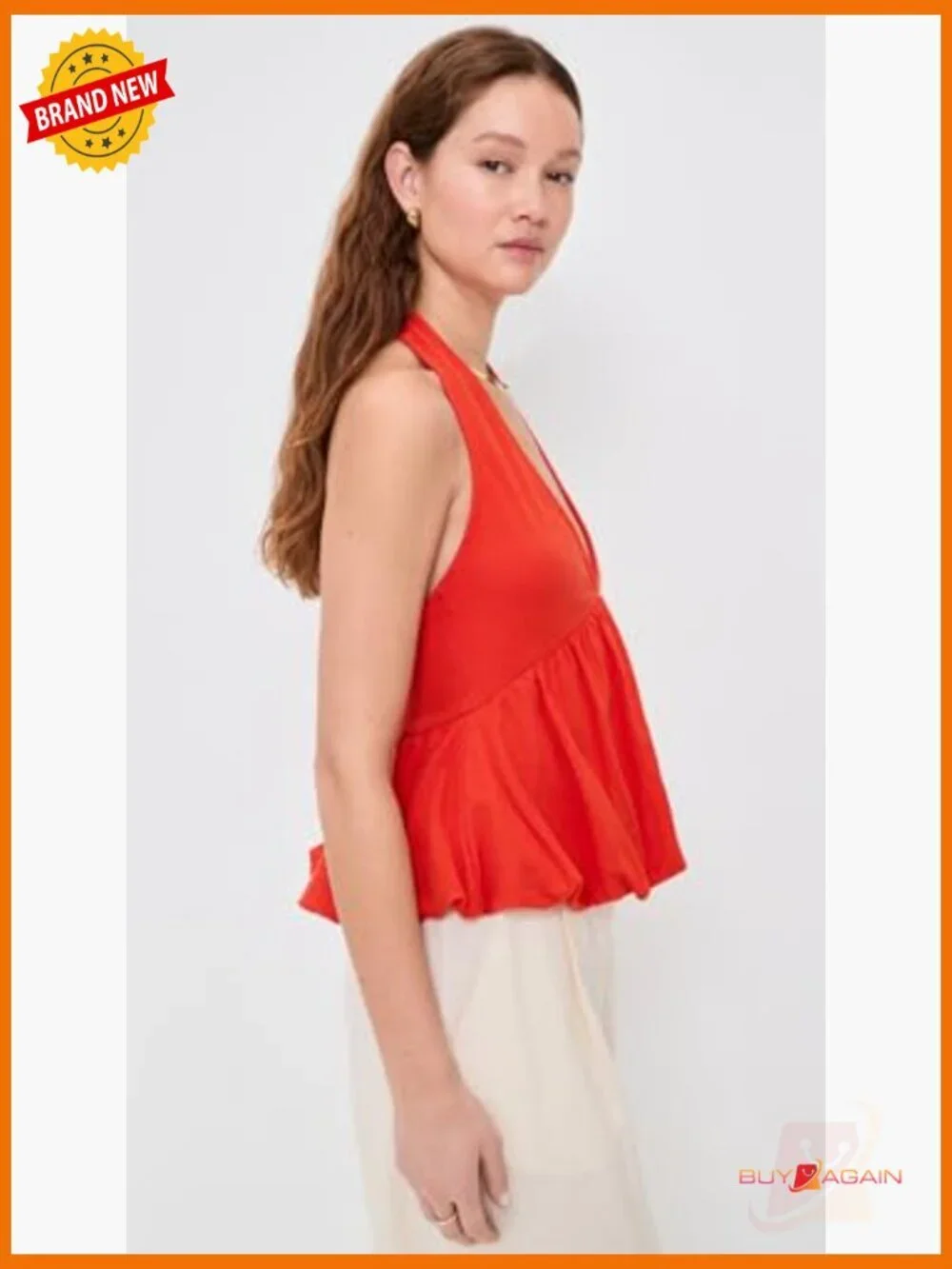 Lightweight Cotton Blend Peasant Top, Halter Neckline, Sleeveless